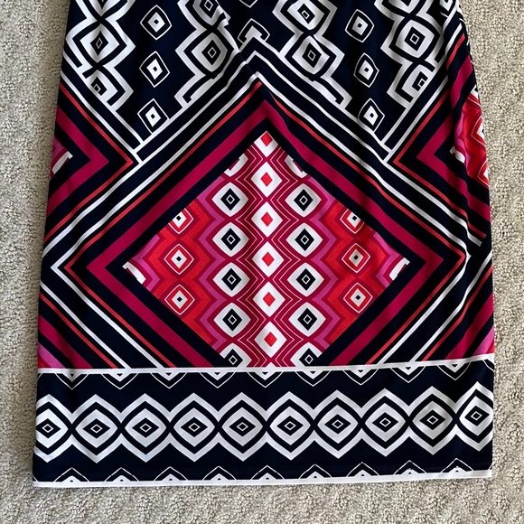 Joseph Ribkoff Abstract Print Sleeveless Sheath Dress Navy/Pink/White Size 4 - Picture 5 of 13